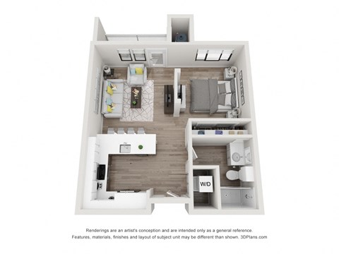 Floor plan for studio, 1 bath, 605 sqft